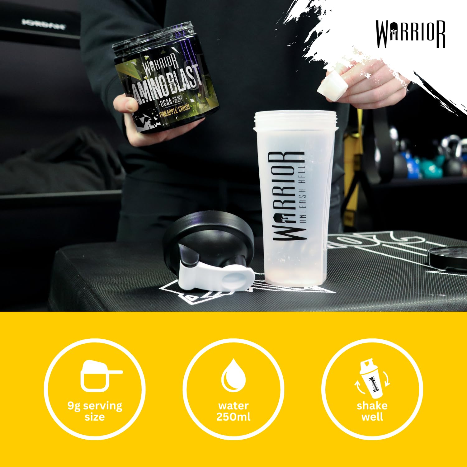 Warrior Amino Blast 270g BCAA Powder - Branched Chain Amino Acids Supplement for Workout & Recovery - Pineapple Crush Flavor Energy Drink (30 Servings) - Pre, Intra & Post Workout Boost for Athletes & Fitness Enthusiasts