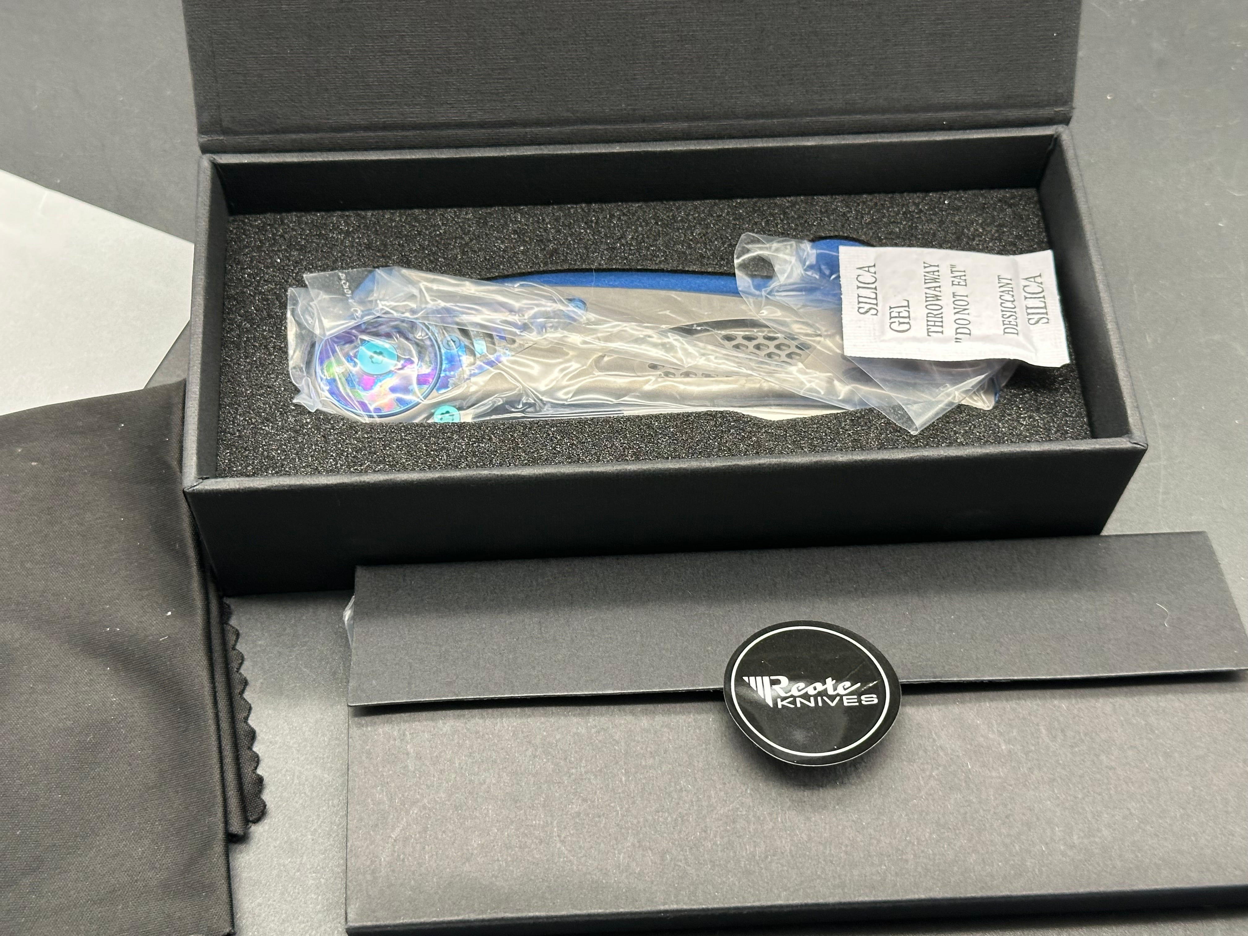 Reate Knives & Alvin Lee GTR - Grey Milled Integral Titanium Handle with Zirconium Inlays & Blue Anodized Accents - Premium EDC Folding Knife for Outdoor, Camping & Everyday Carry
