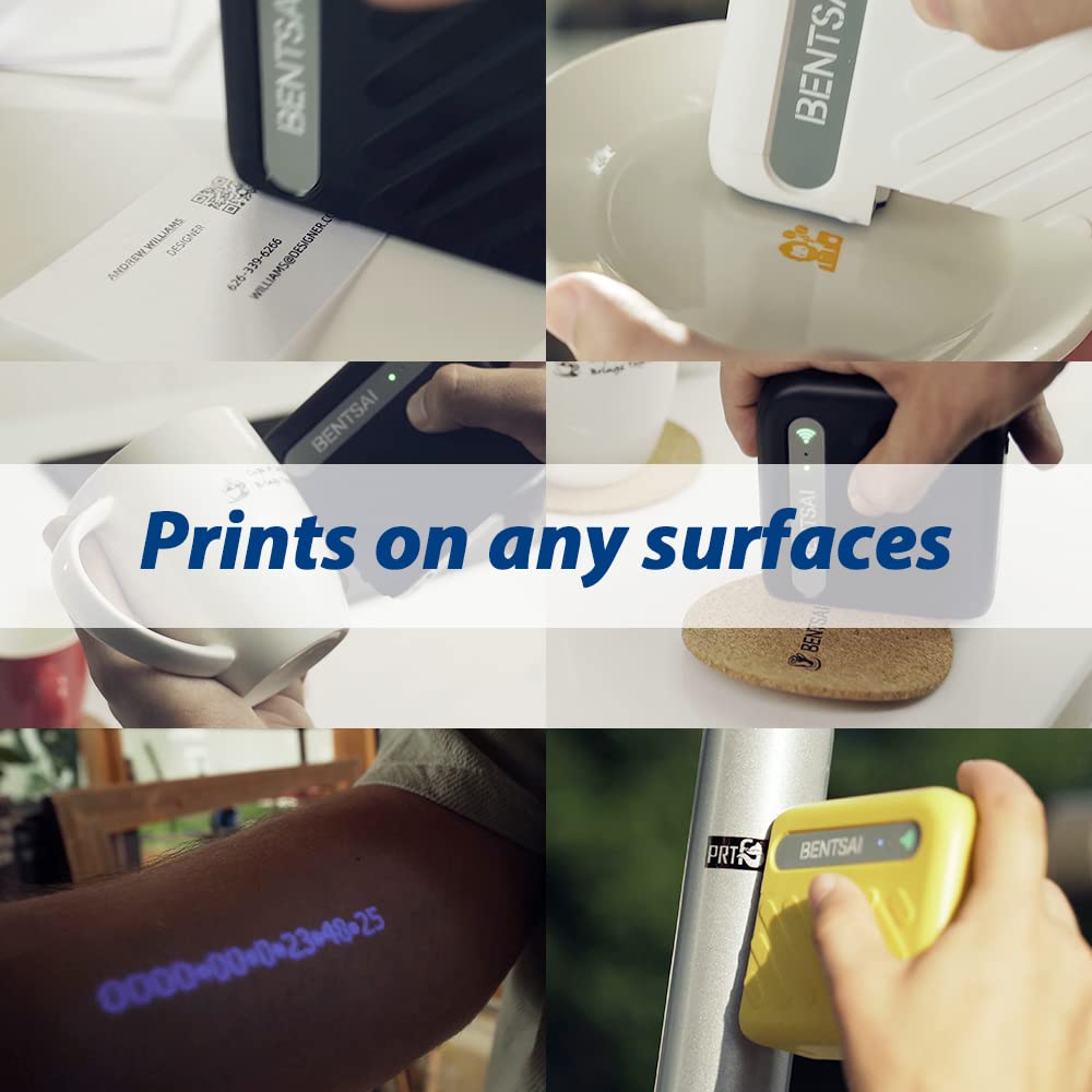 BENTSAI B10 Mini Handheld Wireless WiFi Printer - Portable Inkjet Printer for DIY, Tshirt Printing, QR Codes & Photos | Compatible with iOS/Android | Home, Office & Craft Use (Yellow)
