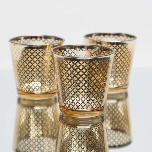 Richland Lattice Gold Metallic Glass Candle Holders - Set of 48 Medium Size for Wedding Centerpieces, Table Decor, Party & Home Decoration