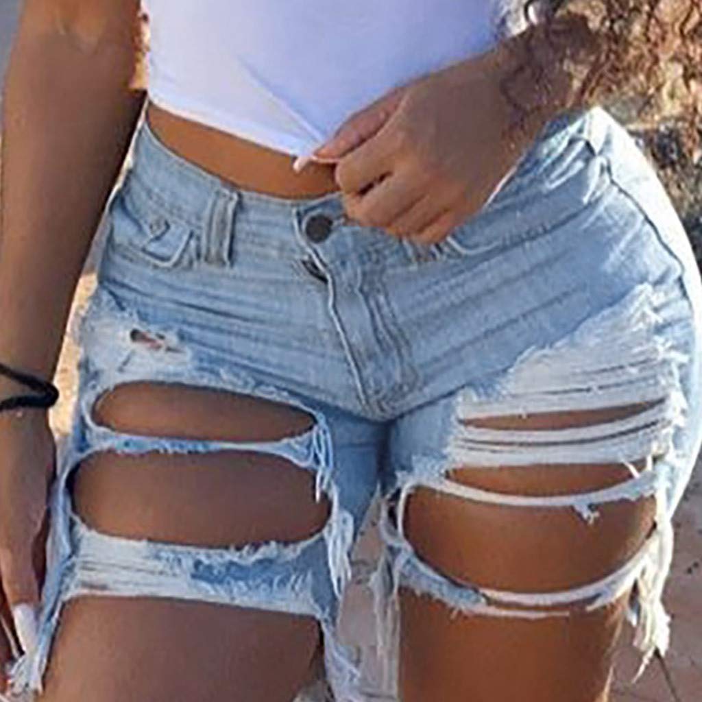POLLYANNA KEONG Women's Distressed Denim Shorts - Mid Rise Ripped Jeans with Raw Frayed Hem | Casual Summer Outfits, Beach Wear & Street Style Fashion
