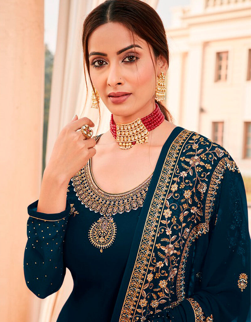 Blue Chudidar Style Suit Georgette - Elegant Indian Ethnic Wear for Women | Perfect for Weddings, Parties & Festivals