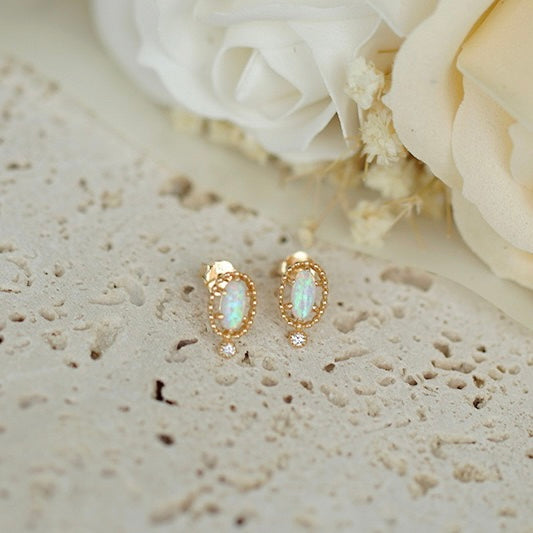 Tiny Opal Stud Earrings & Ring Set - Genuine Birthstone Jewelry for Women | Perfect Gift for Birthday, Anniversary & Special Occasions | HJZB 270