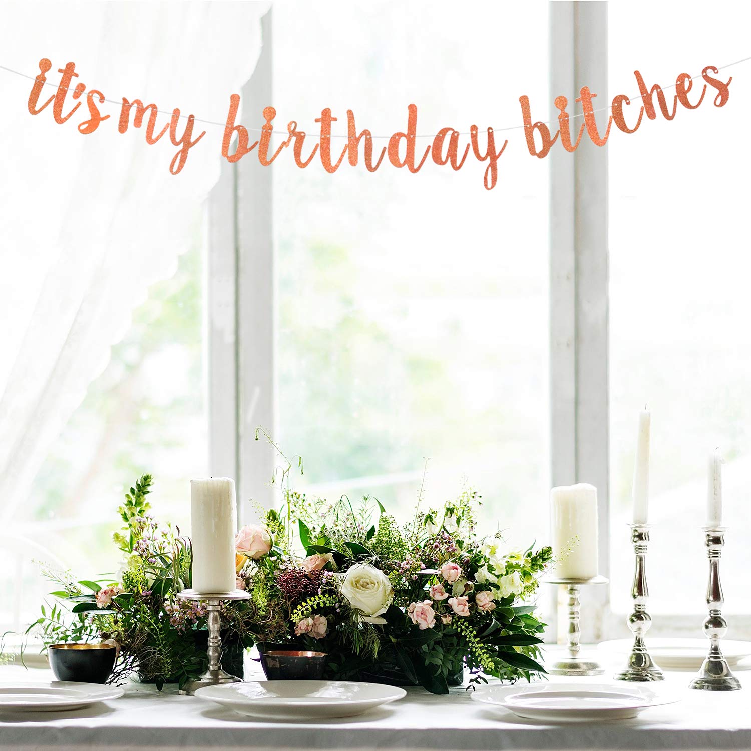 Rose Gold Glitter Birthday Banner - Funny 'It's My Birthday Bitches' Party Decoration - Happy Birthday Sign for Women's Birthday Party, Bachelorette & Girls Night Decor