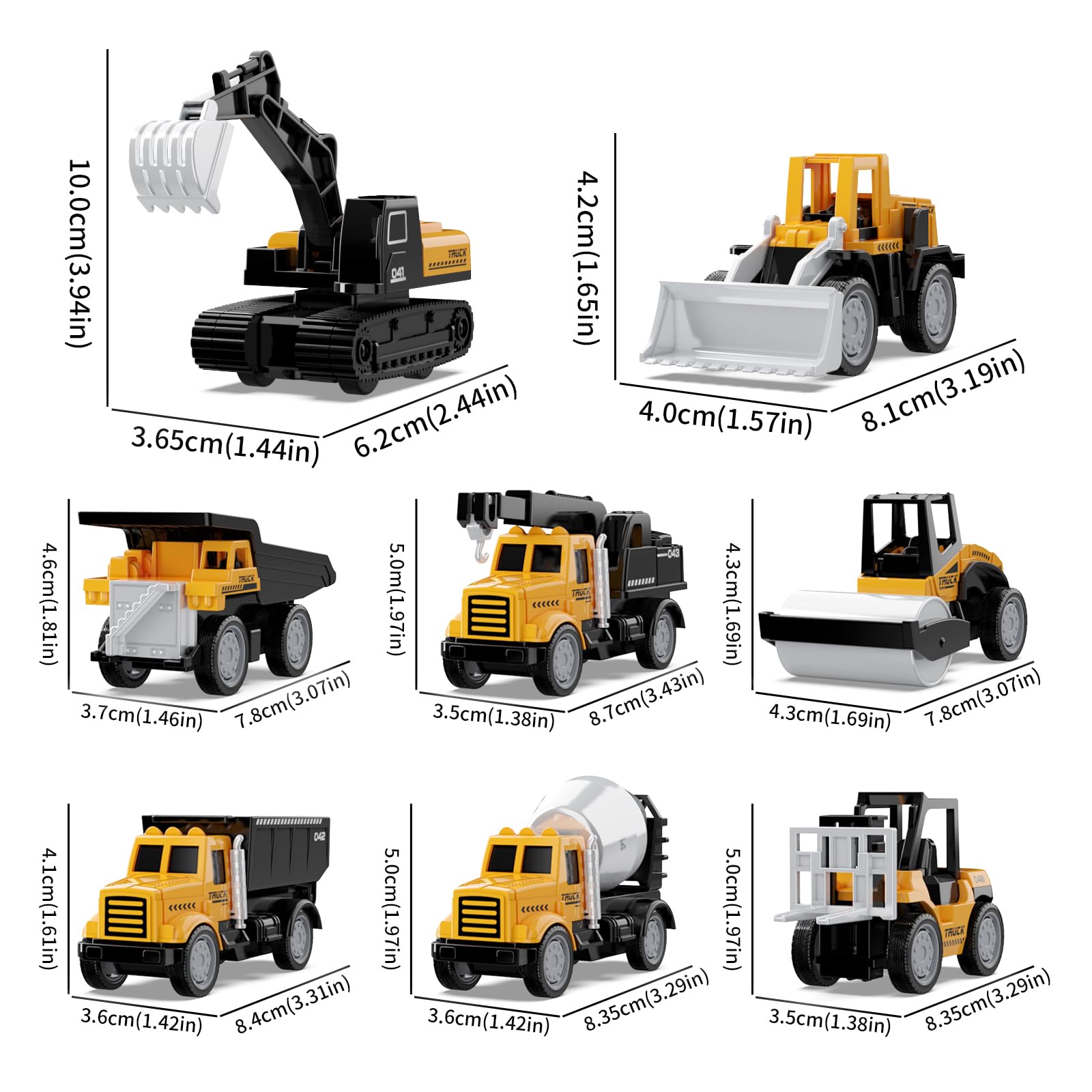 HONGTUO 8Pcs Mini Die-Cast Construction Vehicle Toys Set - Excavator, Mixer Truck, Bulldozer, Forklift & Dump Truck - Pull Back Action Cars for Toddlers & Kids (Boys & Girls) | Perfect for Pretend Play, Birthday Gifts & Early Learning Development