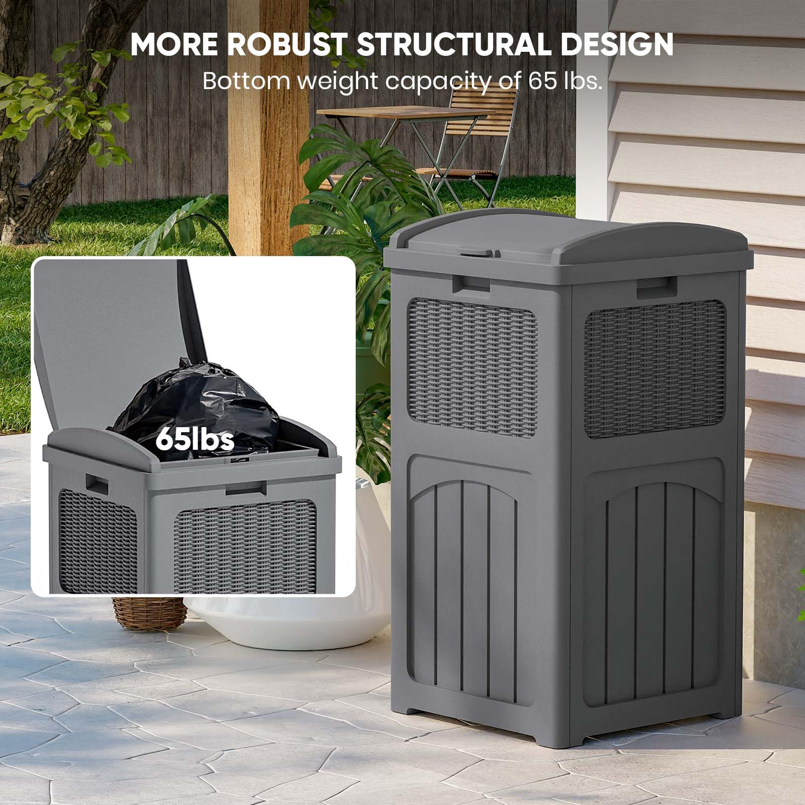 **Patiowell 36 Gallon Outdoor Trash Can with Lid – Durable Resin Garbage Bin for Patio, Backyard, Deck – Weatherproof & Heavy-Duty – Ideal for Outdoor Waste Disposal (Gray)**    *(Perfect for BBQs, Poolside, Garden, and Camping – Keeps Your Space Clean & Organized)*