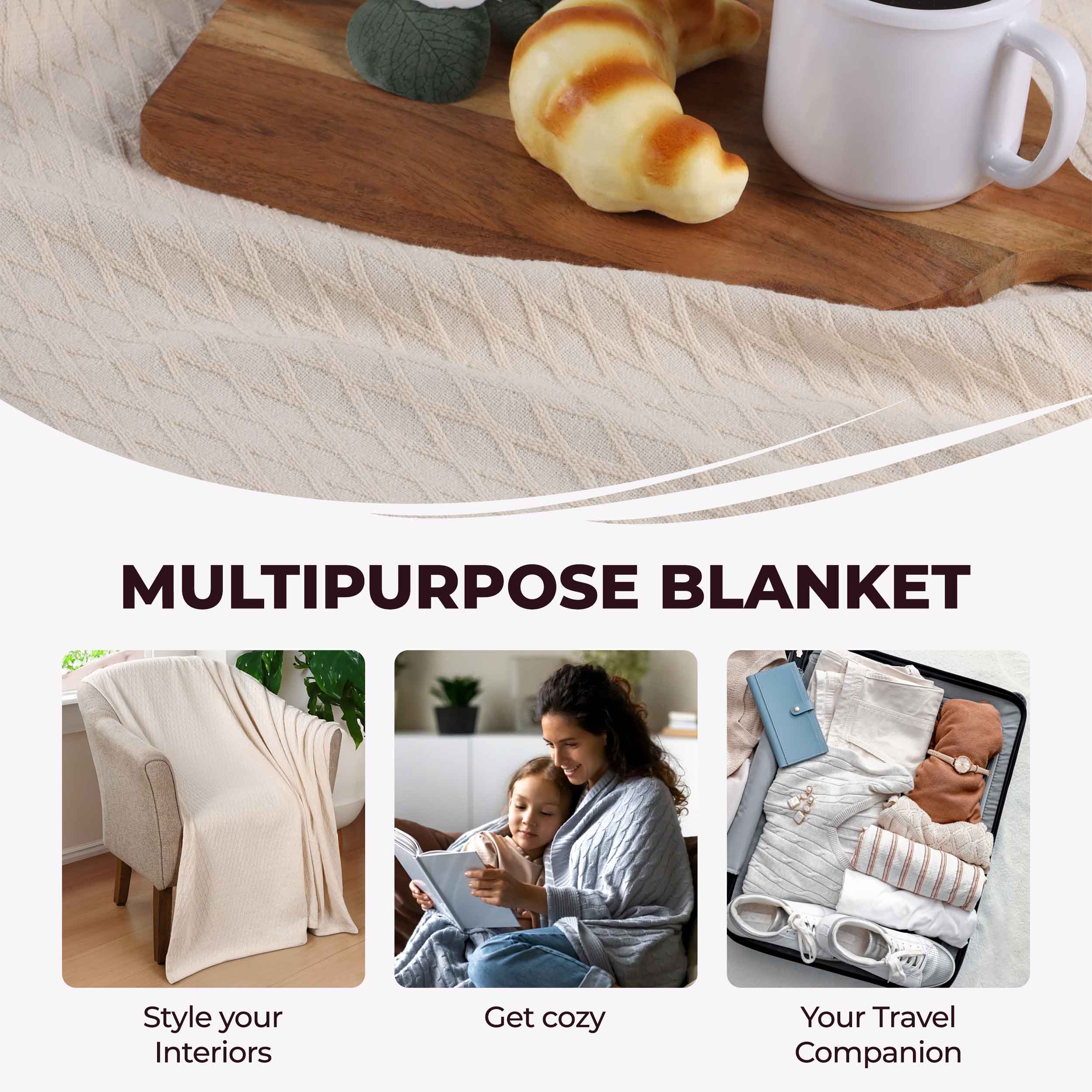Premium Cotton All-Season Diamond Pattern Bed Blanket & Sofa Throw - Soft Cozy Blanket for Bedroom, Living Room, Travel and Gift Giving