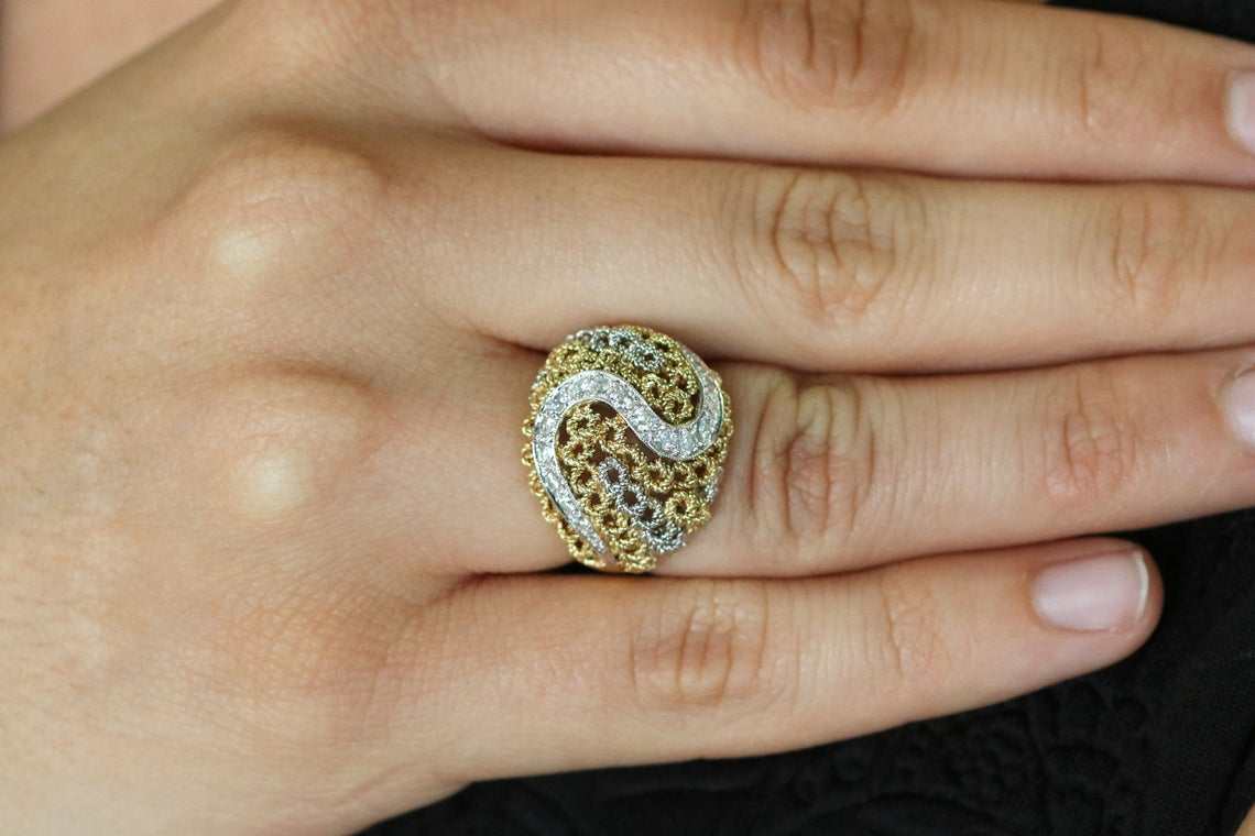 0.60 Carat Total Weight (TCW) Basket Weave Diamond Ring in 18K Gold - Elegant Wedding Band & Anniversary Gift for Women