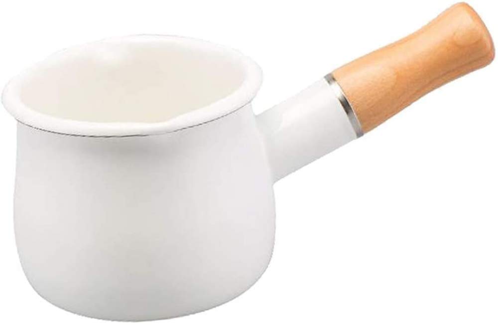 550ml Non-Stick Small Milk Pot with Wooden Handle - Induction & Gas Stove Compatible - Perfect for Heating Milk, Making Hot Chocolate & Baby Formula - White