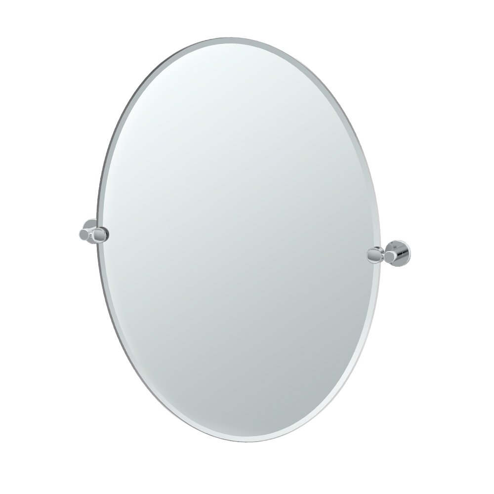 Gatco 4689LG 32-Inch Frameless Oval Bathroom Mirror - Chrome Wall Mount Beveled Tilting Vanity Mirror with Chrome Brackets for Modern Bathroom Decor