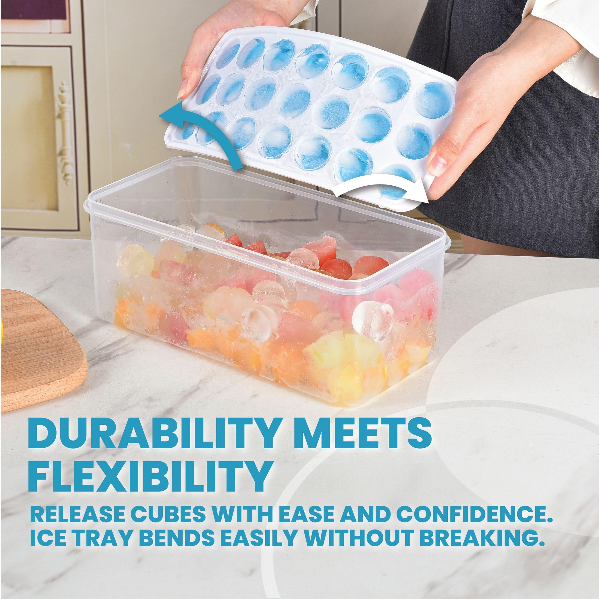 Yoove 4-Pack Silicone Ice Cube Trays with Lids & Storage Bin | BPA-Free Stackable Ice Cube Makers for Freezer | Easy Release Silicone Bottom | Includes Ice Bucket, Scoop & Tongs | Perfect for Cocktails, Iced Coffee & Party Drinks