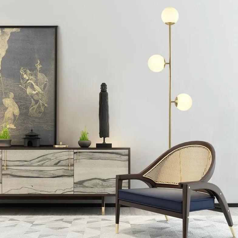 Modern Floor Lamp with 3 White Glass Spheres - Elegant Home Decor Lighting for Living Room, Bedroom, or Office