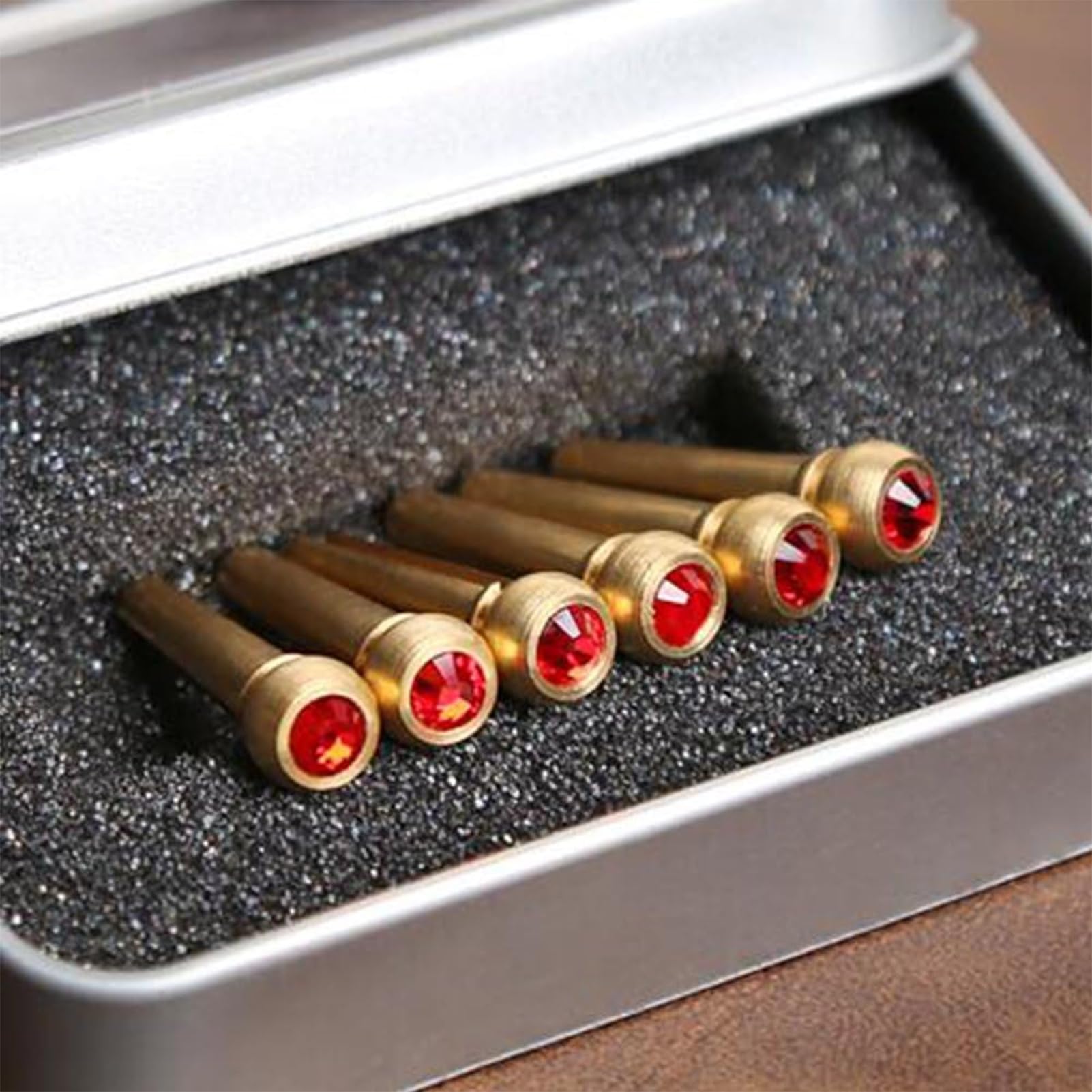Premium Brass Guitar Bridge Pins - Acoustic Guitar String Pegs & Fixed Cones Replacement Set for Folk Guitars (Chicken Blood Red) | Durable Guitar Accessories for String Changing & Maintenance