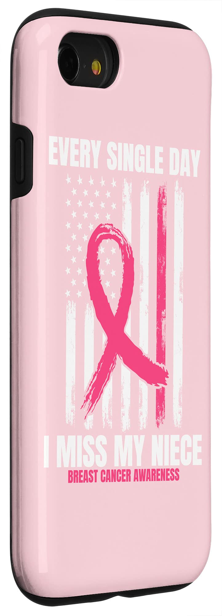 iPhone SE (2020) / 7 / 8 Pink Ribbon Breast Cancer Awareness Phone Case with American Flag Design - Perfect for Supporting Cancer Awareness & Showing Patriotism