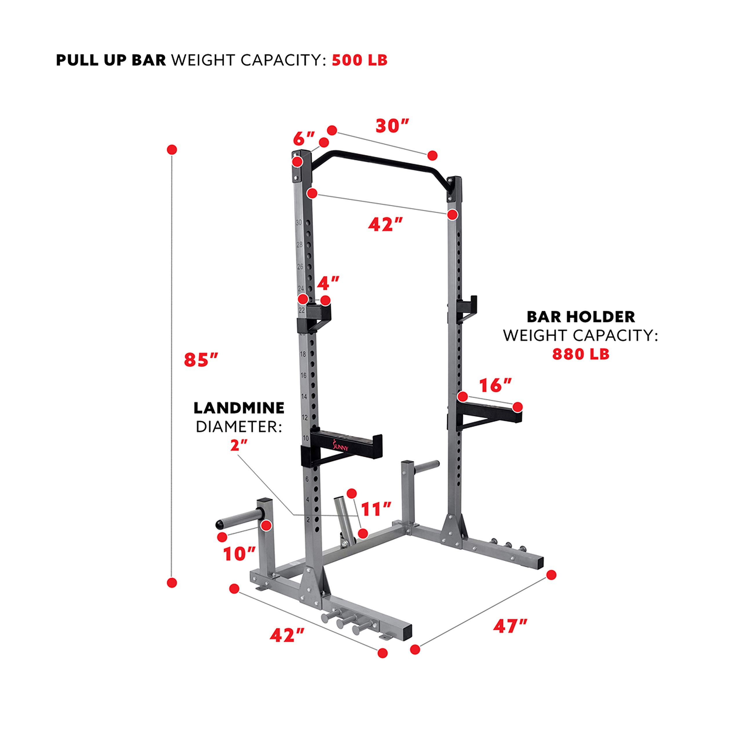 Sunny Health & Fitness Power Cage & Squat Rack - Heavy Duty 1000lb Capacity with Adjustable J-Hooks, Pull-Up Bar, Weight Plate Storage & Resistance Band Attachments for Home Gym Strength Training & CrossFit Workouts