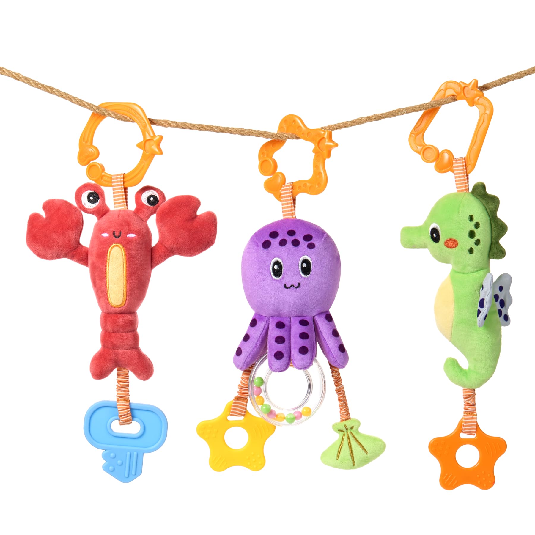 TUMAMA Baby Toys 0-12 Months - Soft Hanging Stroller & Crib Toys with Crinkle, Rattle & Teether - Sensory Developmental Toys for Newborns - Perfect for Car Seat, Stroller & Nursery Playtime