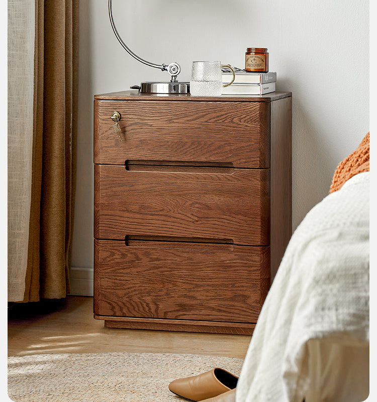 Solid Oak Wood Nightstand with Lock - Stylish and Secure Bedside Table for Bedroom Decor