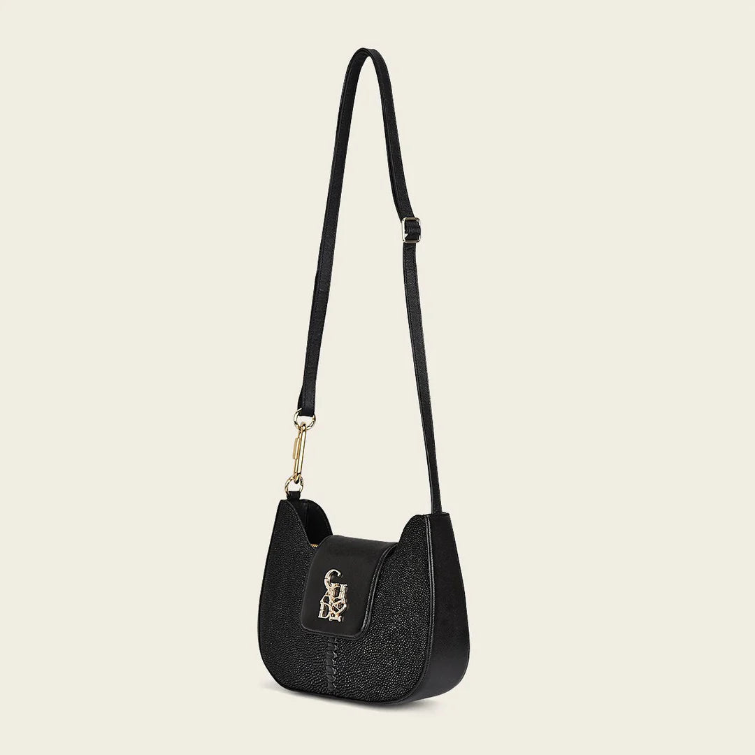 BOD88MA Stylish Black Stingray Leather Crossbody Bag for Women - Perfect for Everyday Use, Work, and Evening Outings