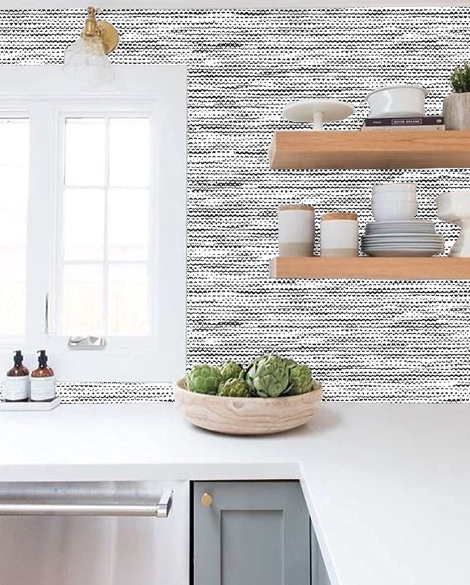 Modern Dark Gray Boho Waves Dots Peel and Stick Wallpaper - Self-Adhesive Drawer & Cabinet Contact Paper for Furniture, Dresser, Shelves - Waterproof Removable Decorative Vinyl for Home, Office, Nursery Decor