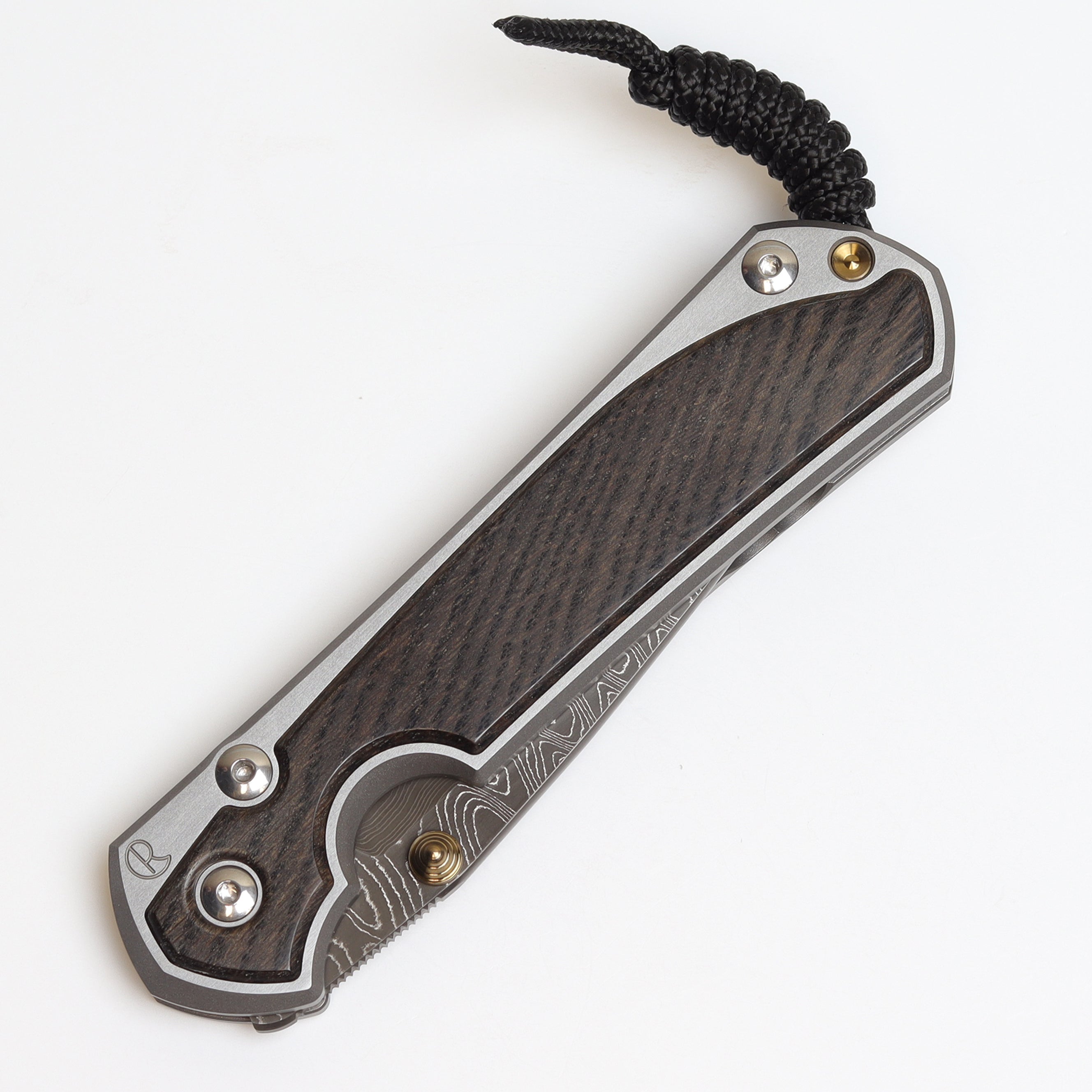 Chris Reeve Knives Large Sebenza 31 Drop Point Folding Knife - Ladder Damascus Blade, Bog Oak Inlay & Polished Handles - EDC, Camping, Hunting & Outdoor Survival Gear