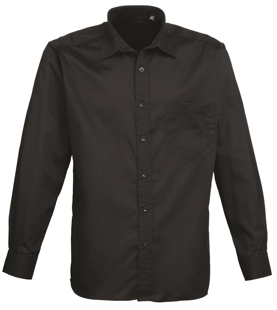 Premier PR200 Men's Formal Poplin Long Sleeve Dress Shirt - Black (14.5 Neck) - Perfect for Business Meetings, Weddings & Office Wear