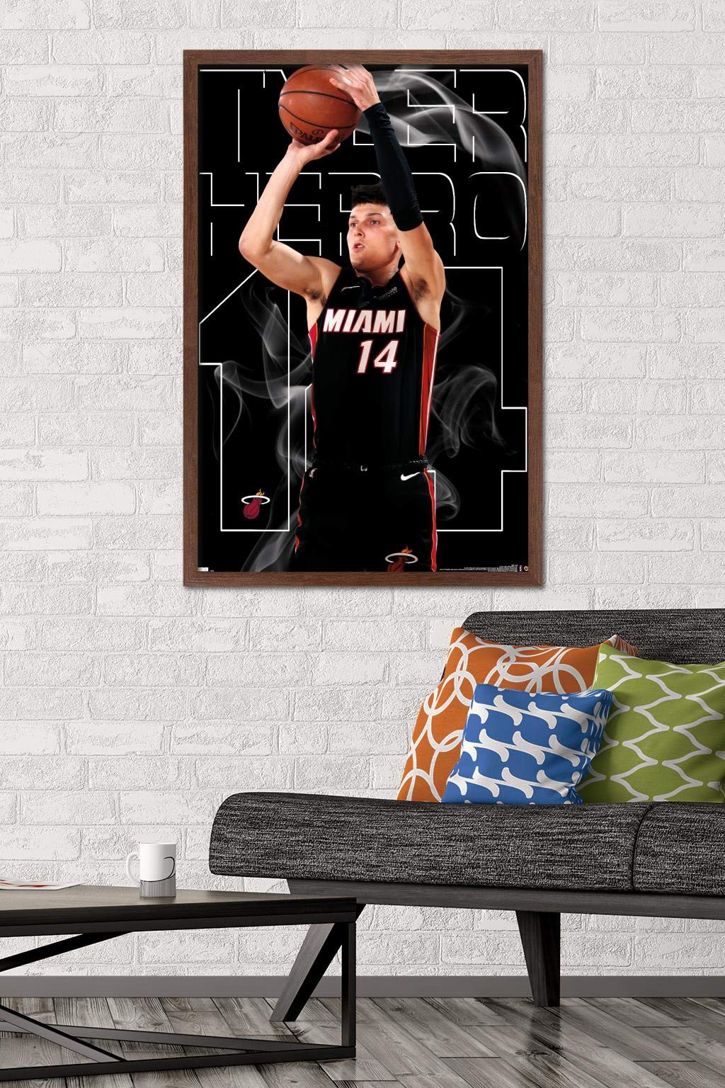 Trends International NBA Miami Heat Tyler Herro 20 Wall Poster - 34L x 22.4W Inches, Mahogany Framed Basketball Decor for Home, Office & Man Cave - Perfect Gift for NBA Fans & Sports Enthusiasts