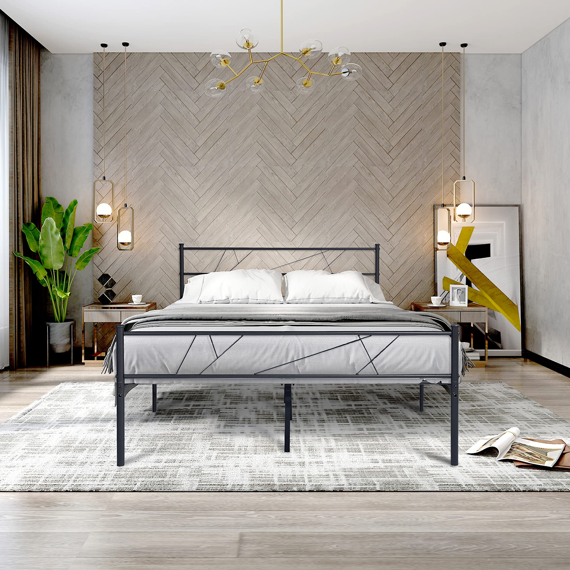 Metal Bed Frame with Headboard & Footboard - Sturdy Iron Platform Bed Foundation for Full Size Mattress | Perfect for Modern Bedrooms, Guest Rooms & Dormitories