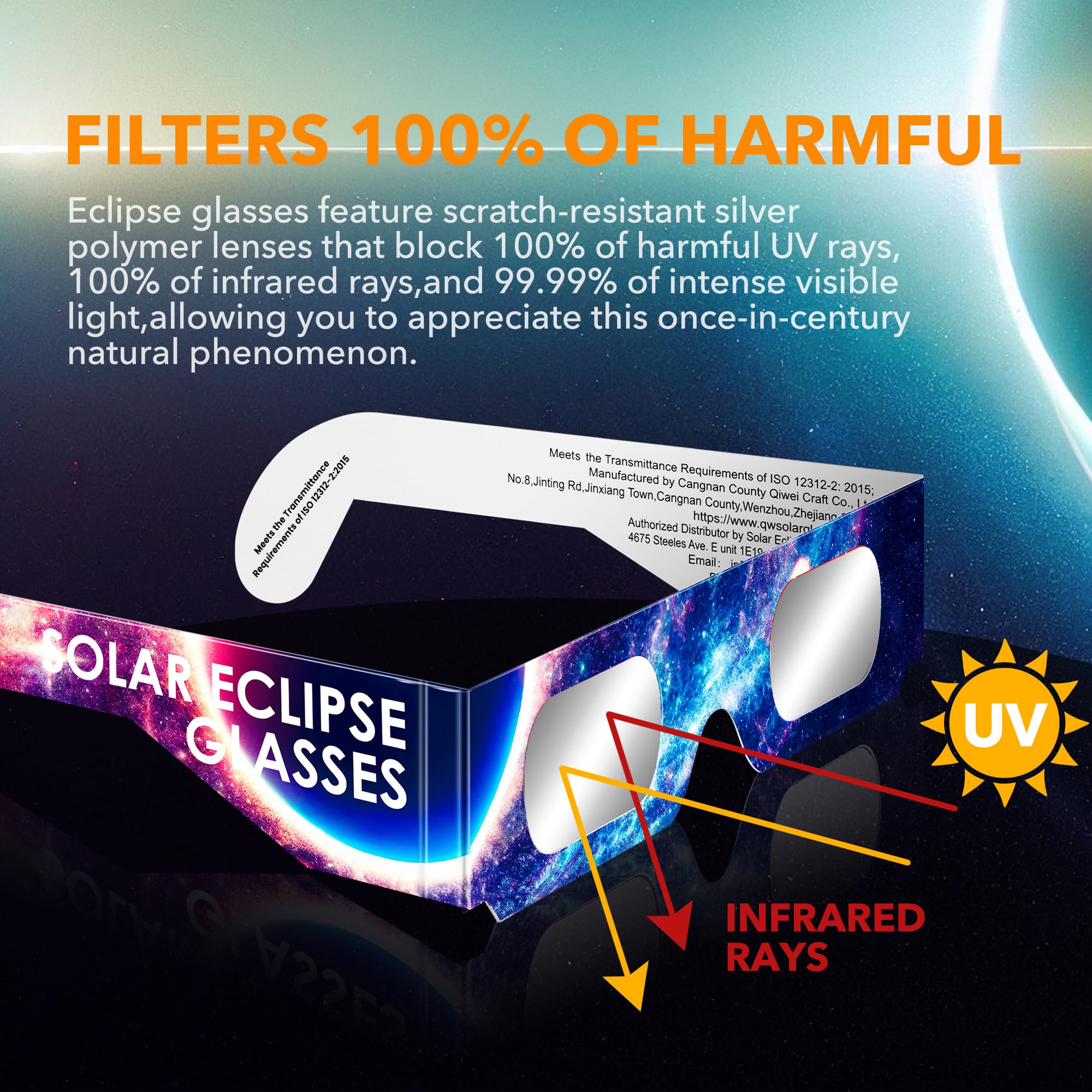 2024 Solar Eclipse Glasses (12 Pack) - CE & ISO Certified Safe for Direct Sun Viewing | AAS & NASA Approved | UV & IR Protection | Perfect for Eclipse Watching, Astronomy Events & Outdoor Activities