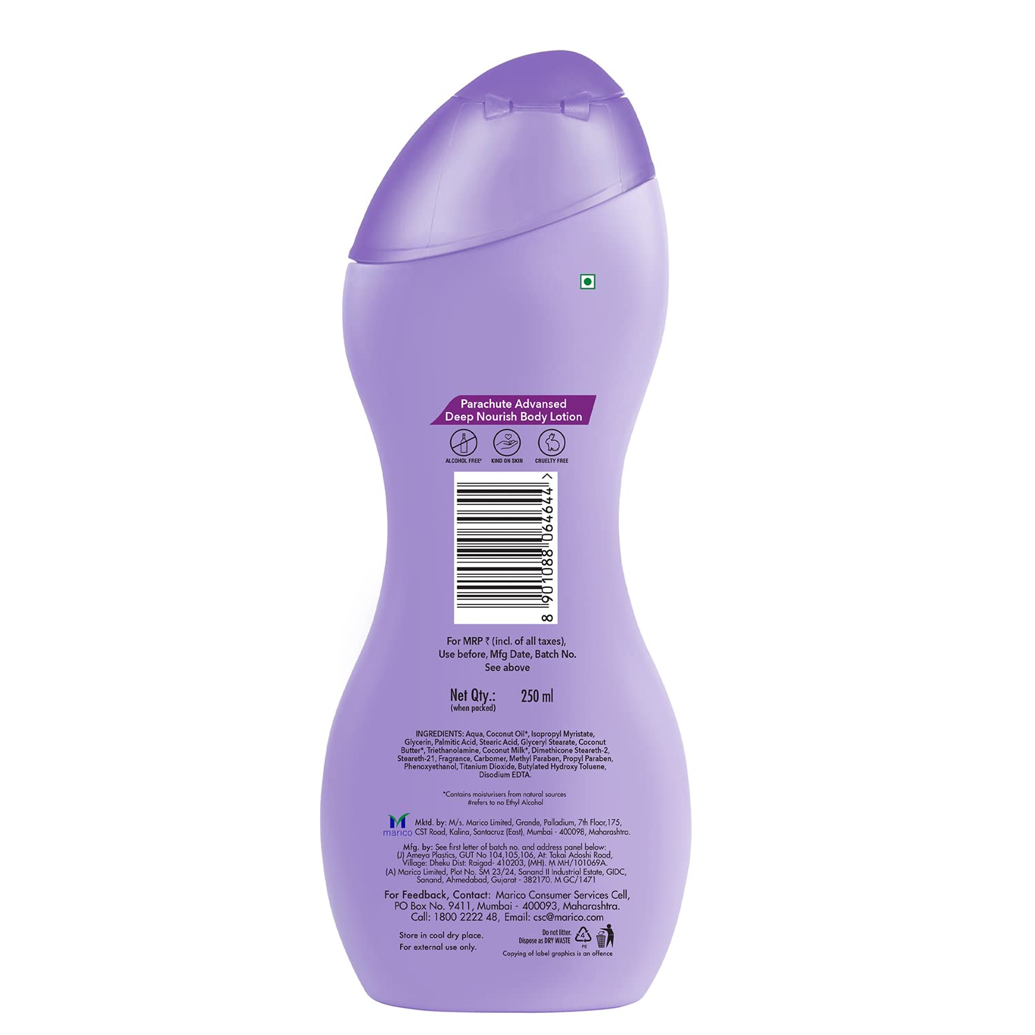Parachute Advanced Deep Nourish Body Lotion for Women & Men - 250ml | Pure Coconut Milk, 100% Natural, 72h Moisturization for Dry Skin | Perfect for Daily Hydration & After-Shower Care