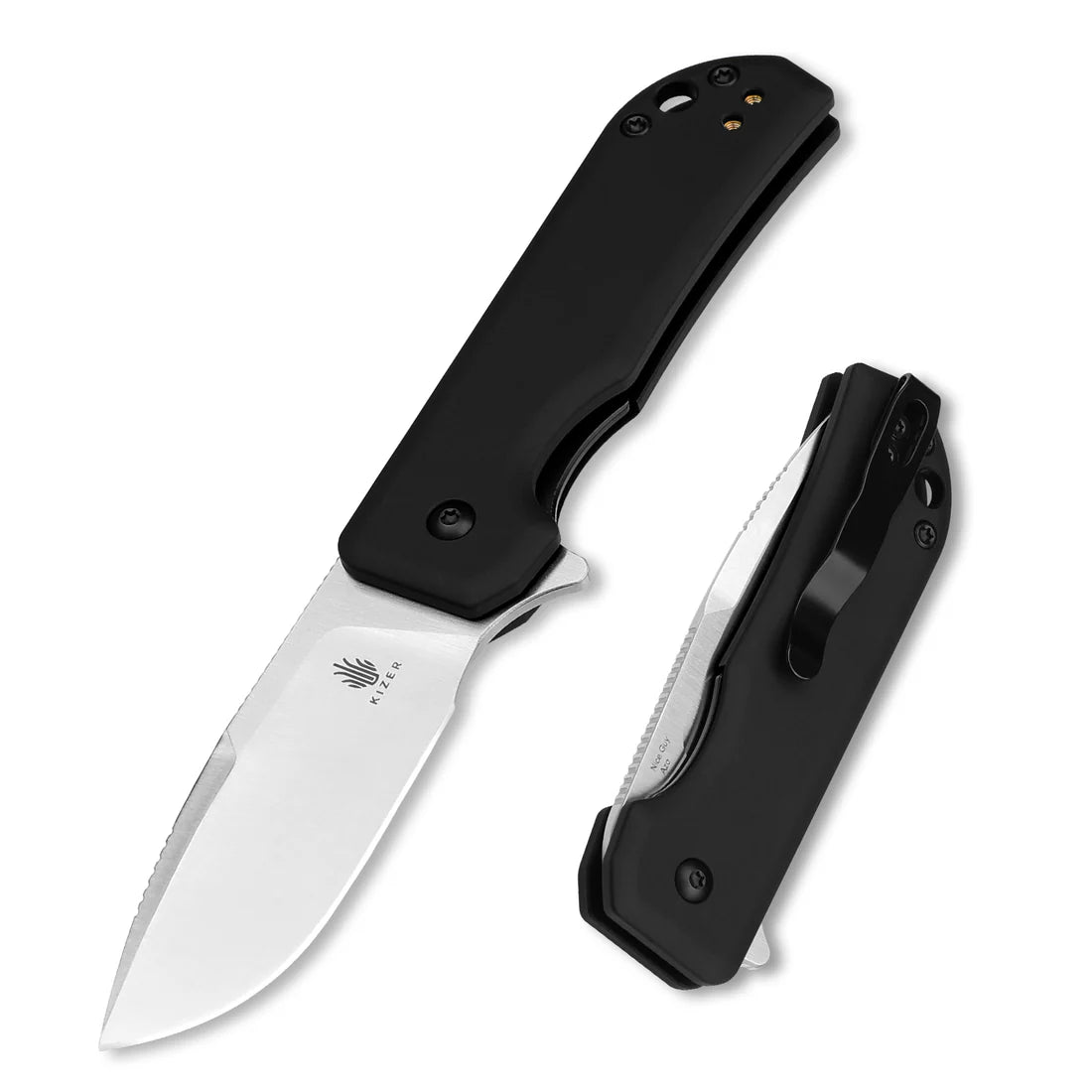 Kizer V3011A2 Vanguard Nice Guy Flipper Knife - Stonewash Blade, Black Aluminum Handles - EDC Pocket Knife for Outdoor Camping, Hiking & Everyday Carry