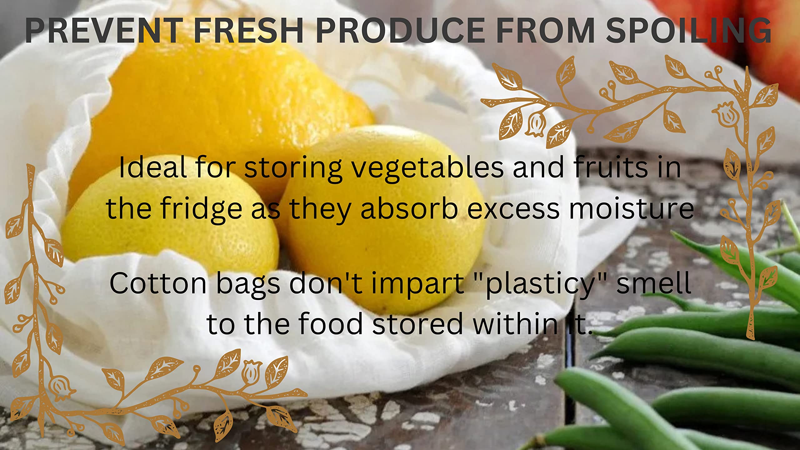 Organic Cotton Reusable Storage Bags 4-Pack - Food Grade Muslin Drawstring Bags for Bulk Produce, Flour, Grains (19