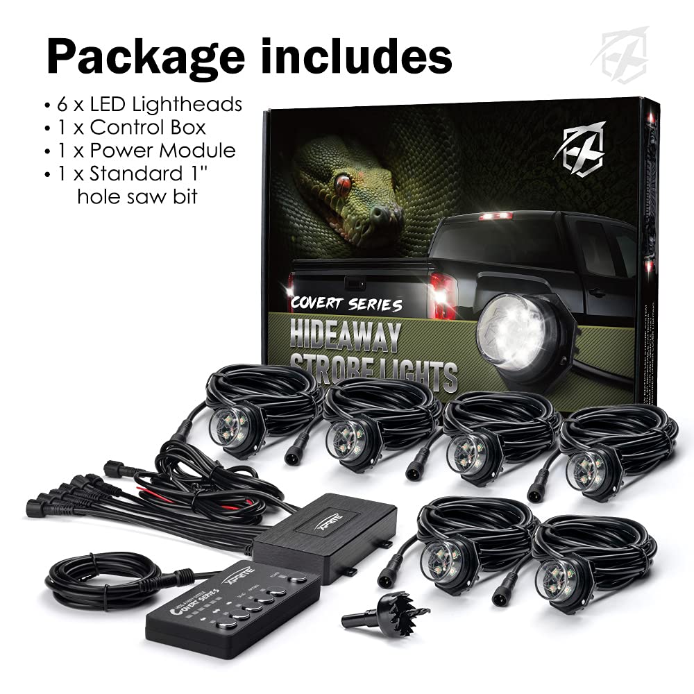 Xprite Blue LED Hideaway Strobe Police Lights Kit - 20 Flashing Modes with Control Panel for Headlights & Taillights - Emergency Warning Lights for POV Vehicles, Volunteer Cars, Trucks & SUVs (6PCS) - Perfect for First Responders, Security Patrols & Roadside Assistance