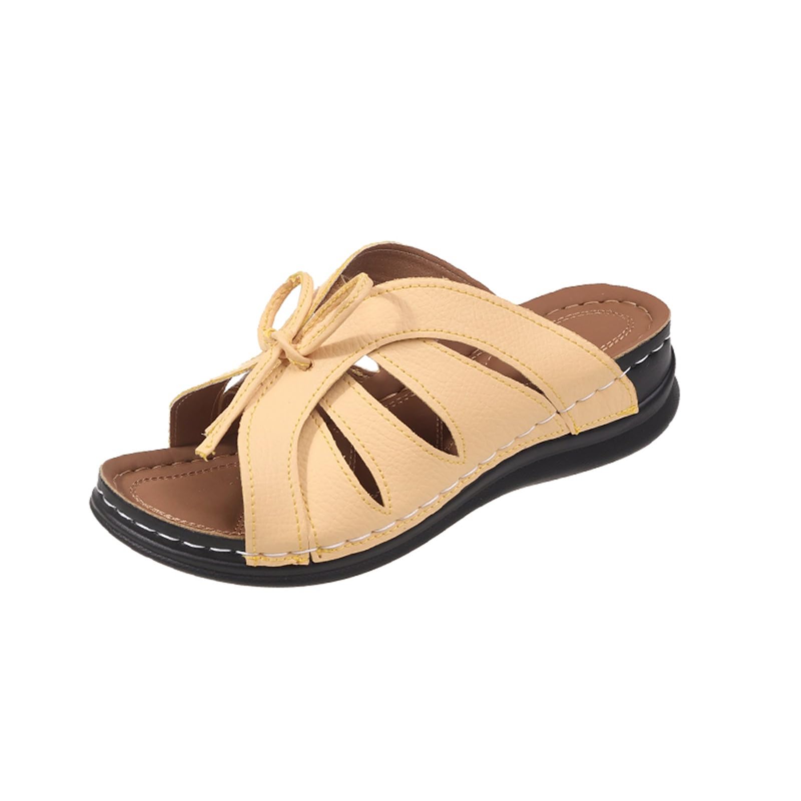 Women's Casual Beach Sandals - Breathable Hollow Design Flat Summer Sandals with Retro Wedge for Outdoor Walking, Vacation & Poolside Use
