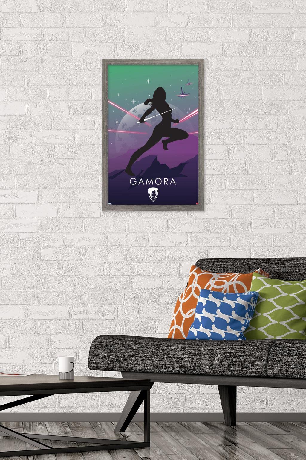Trends International Marvel Gamora Heroic Silhouette Wall Poster - 14.725 x 22.375 Inches, Barnwood Framed Version - Perfect for Bedroom, Living Room & Office Decor