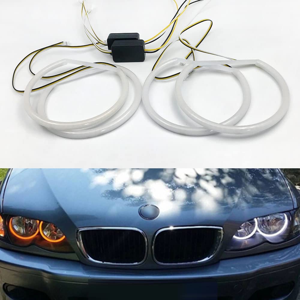 BMW E46 3 Series LED Angel Eyes Halo Ring Kit - White & Amber for Daytime Running Lights | Non-Xenon Headlights Upgrade