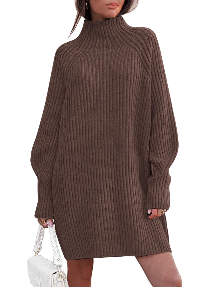 LILLUSORY Women's Knit Sweater Dresses 2025 Fall Fashion - Mock Neck, Long Lantern Sleeve, Oversized Outfits | Cozy Casual Wear for Office, Dates & Autumn Layering