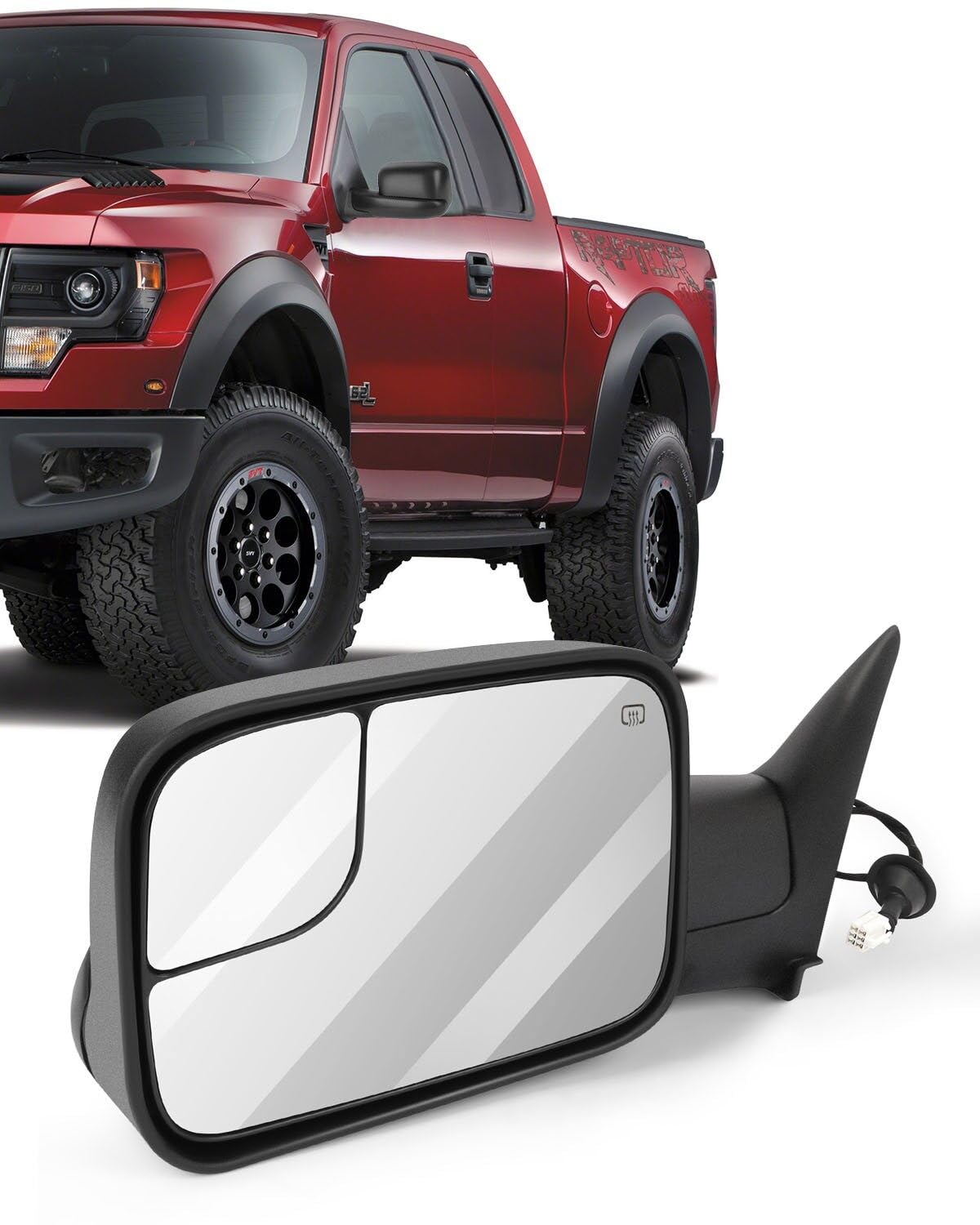 ECCPP Power Heated Towing Mirror for Dodge Ram 1500/2500/3500 (1998-2002) - Left Side Black Housing - Perfect for Towing, Camping & Off-Road Adventures