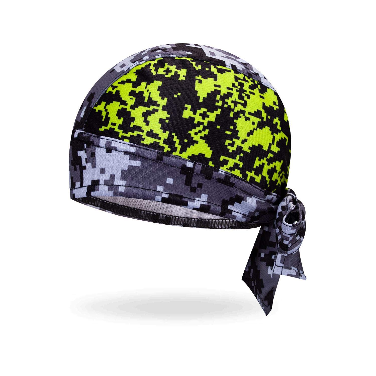 Yellow Black Grey Digital Camouflage Moisture Wicking Microfiber Head Wrap - Breathable Stretchable Biker Hat & Skull Cap for Cycling, Running, Outdoor Sports & Sun Protection