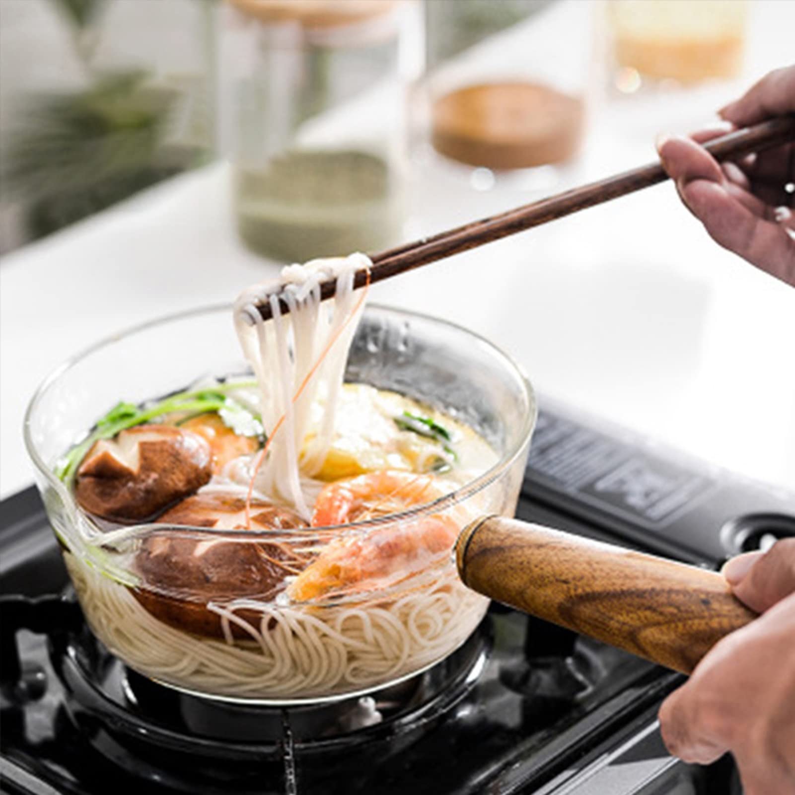 Premium Clear Glass Saucepan - 600ml Heat & Corrosion Resistant Cooking Pot for Milk, Soup & Sauces - Ideal for Stovetop, Microwave & Serving - Durable Kitchen Glassware