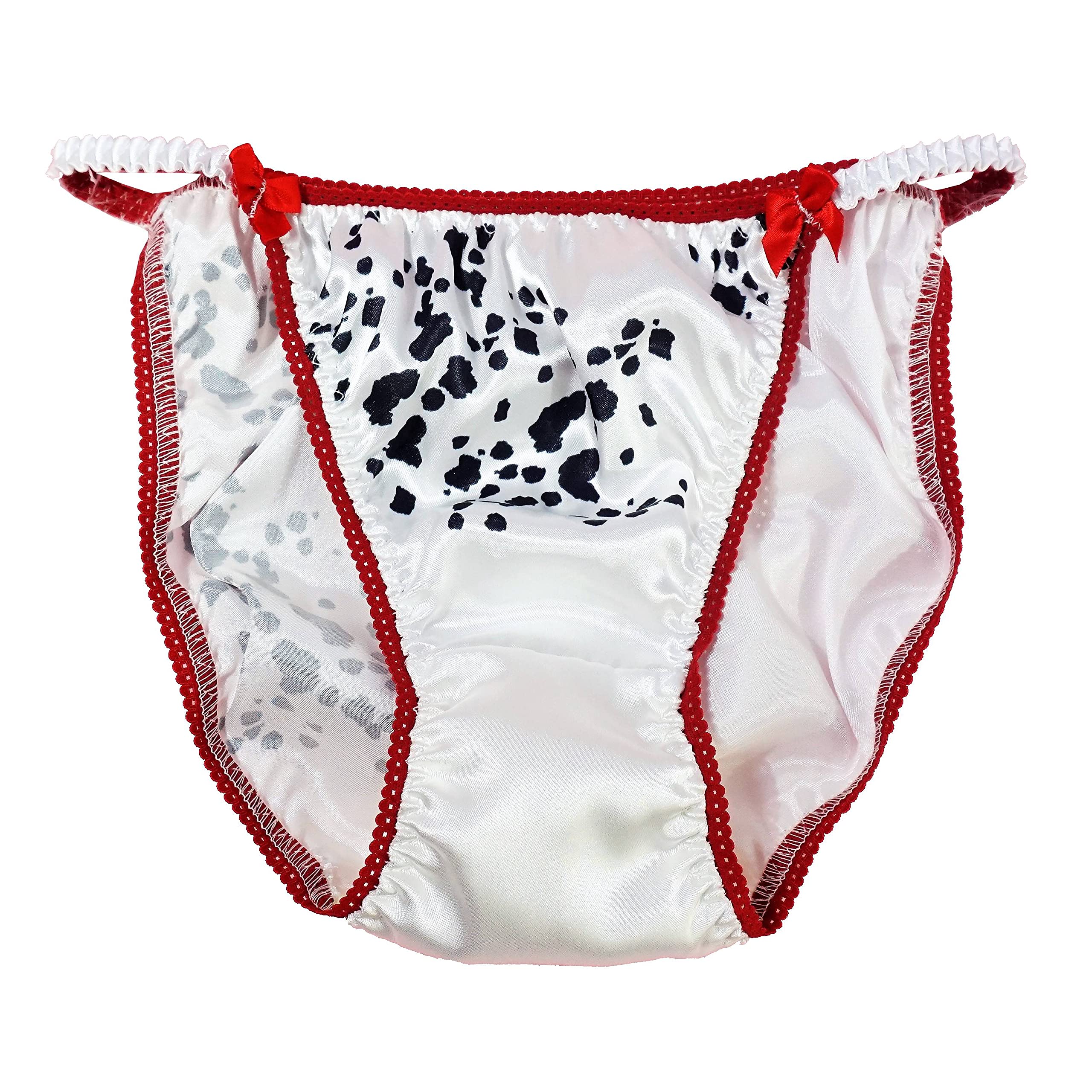 Lace Duchess Sissy Panties - Dalmatian Print Unisex String Bikini Underwear for Men & Women - Shiny Comfortable Panty Set (5-8 Size, Men's 5) - Perfect for Crossdressing, Cosplay & Sensual Wear