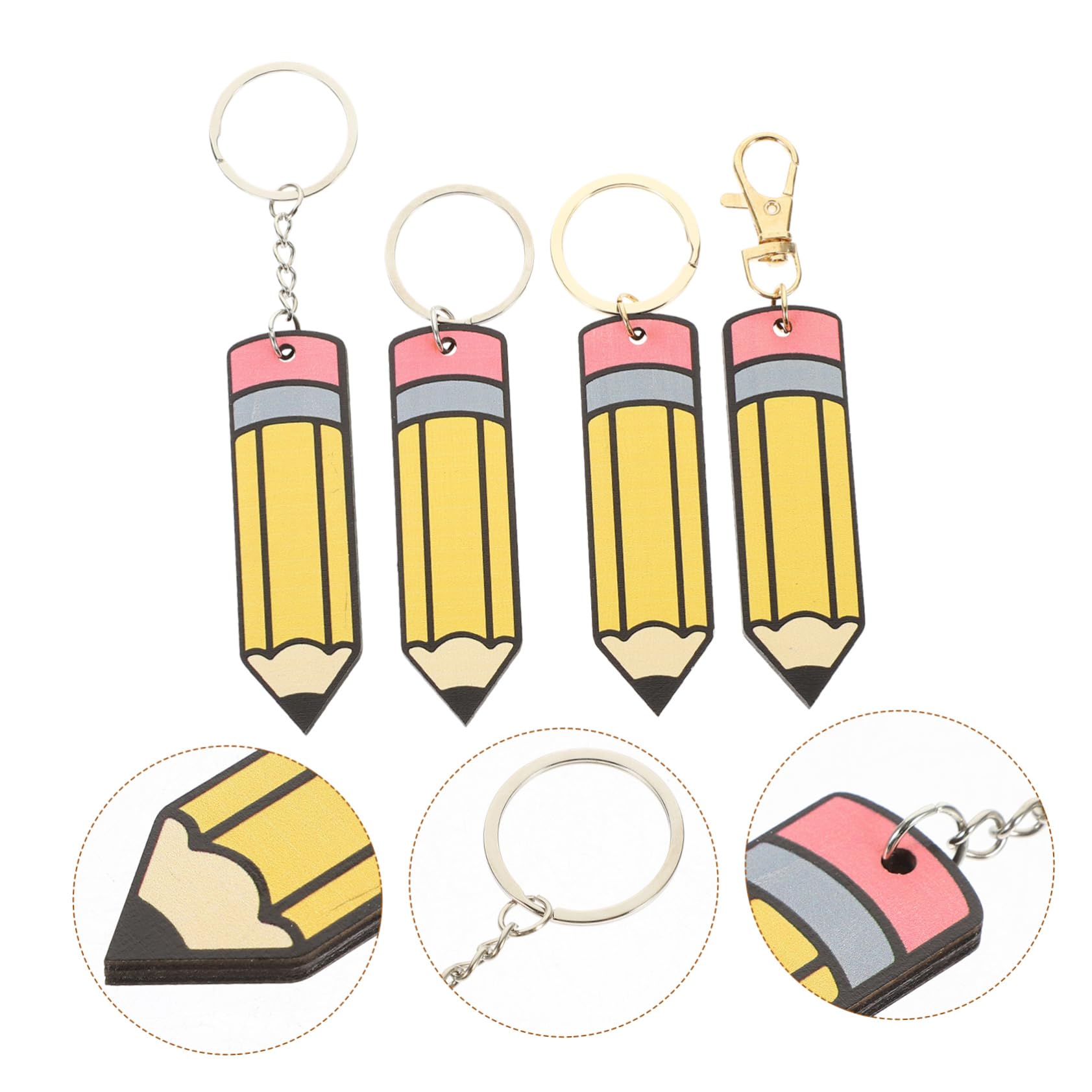 KICHOUSE Wooden Pencil Keychains - Bulk Pack of 12 Cute Mini Pencil Keyrings for DIY Crafts, School Supplies, Gifts & Office Decor - Unique Keychain Accessories for Backpacks, Laptops & Keyrings