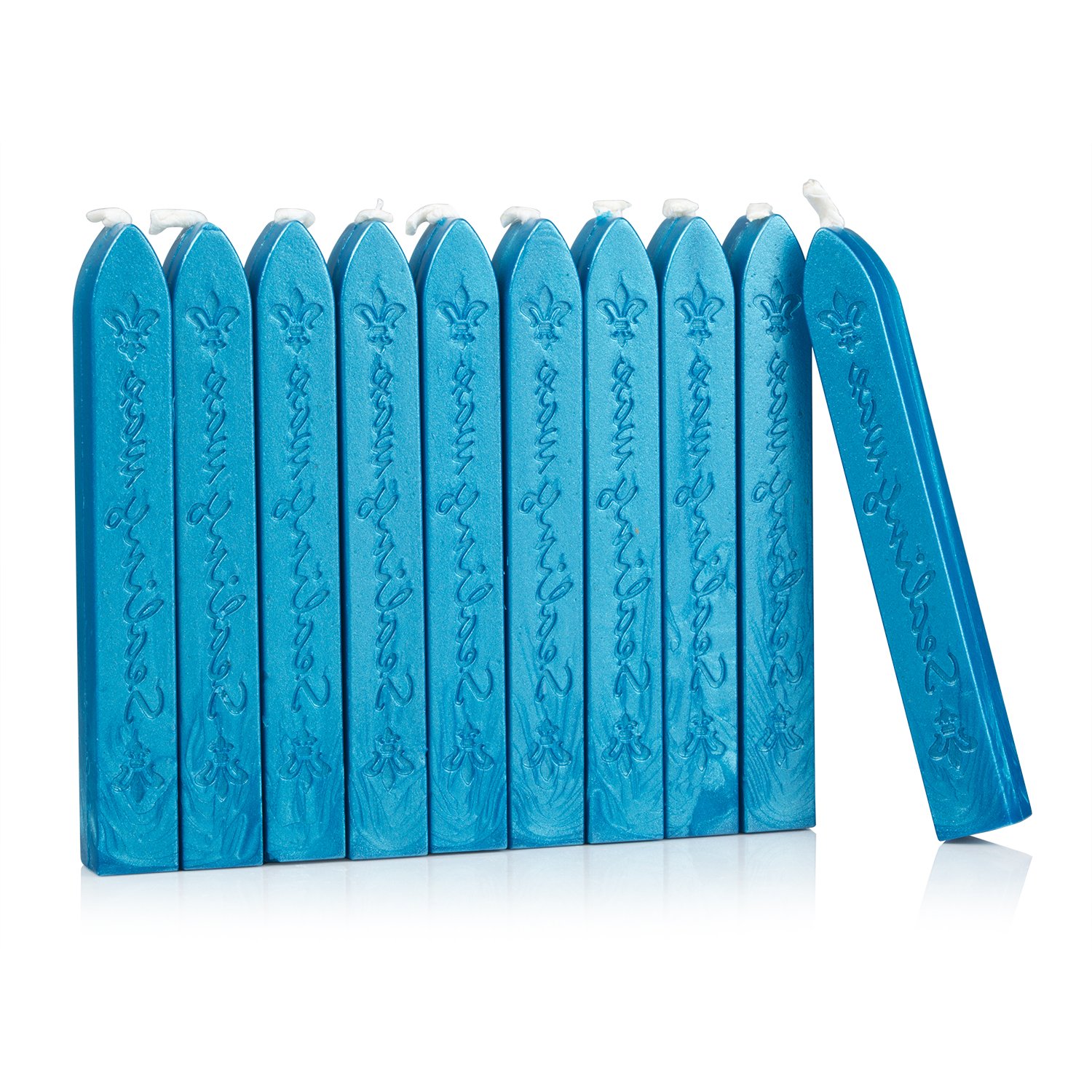 Premium Mceal Sealing Wax Sticks with Wick - Vintage French Flower De Luce Design - 10-Piece Pack in Sky Blue - Perfect for Wedding Invitations, Diplomas & Gift Wrapping