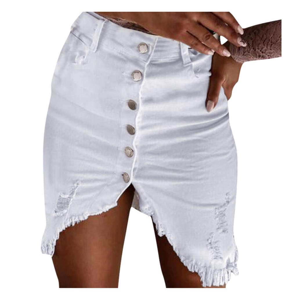 Stylish Women's Denim Button Front Split Skirt - Trendy Summer Fashion for Casual Outings & Beach Vacations