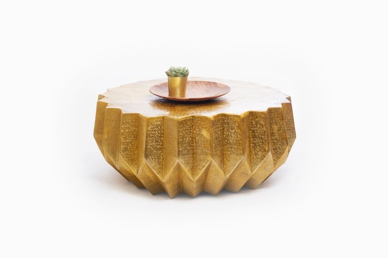 Hand Embossed Marrakesh Coffee Table - Brass Metal Accent Table with Moroccan Design for Living Room, Lounge & Office Decor