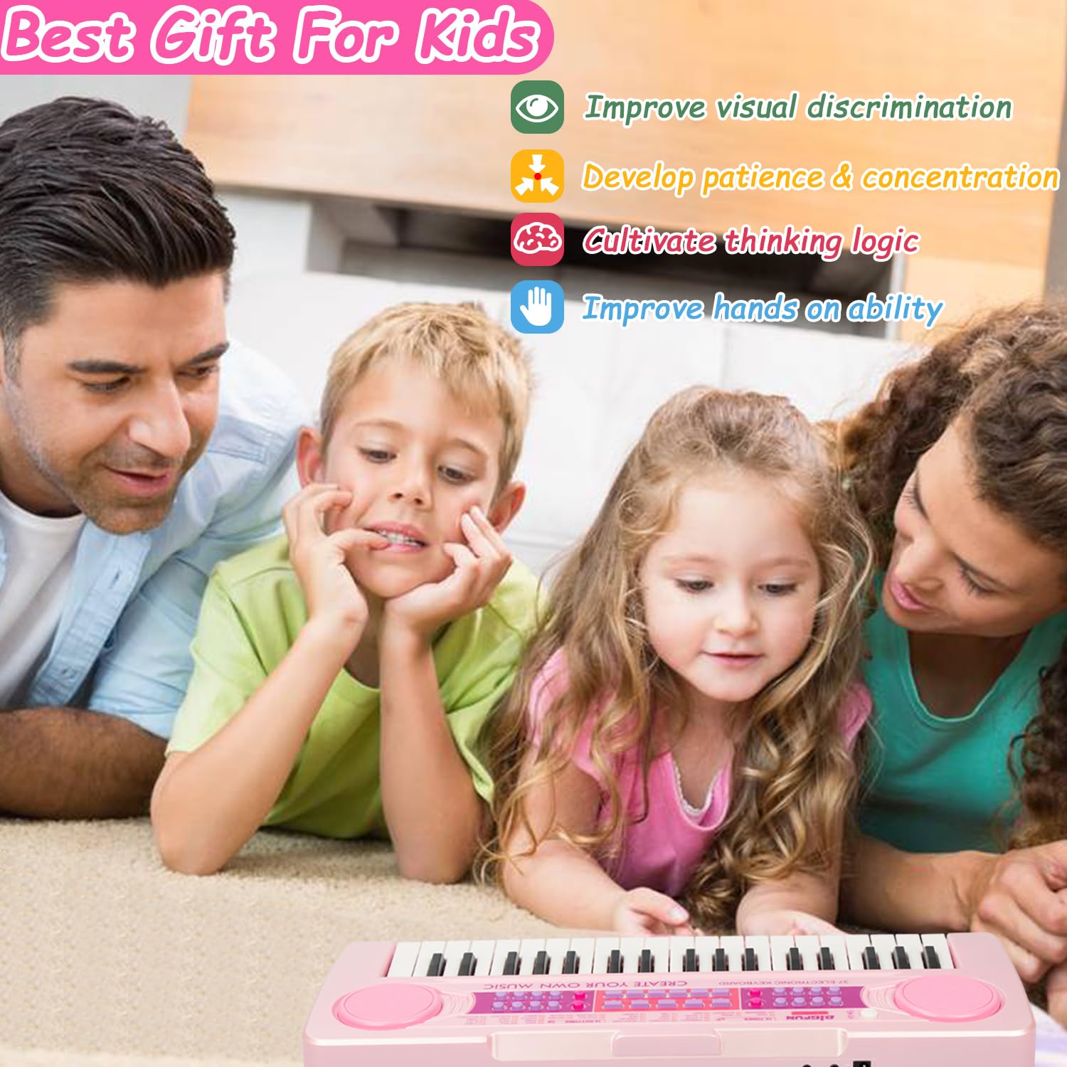 **37-Key Kids Piano Keyboard Toy with Microphone - Educational Musical Learning Toy for Toddlers & Children Ages 3-8 - Pink (Perfect for Birthday Gifts, Early Learning & Home Playtime)**