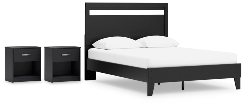 Finch Queen Panel Platform Bed with 2 Nightstands - Modern Wooden Bed Frame with Storage & Matching Nightstands for Bedroom, Guest Room or Apartment