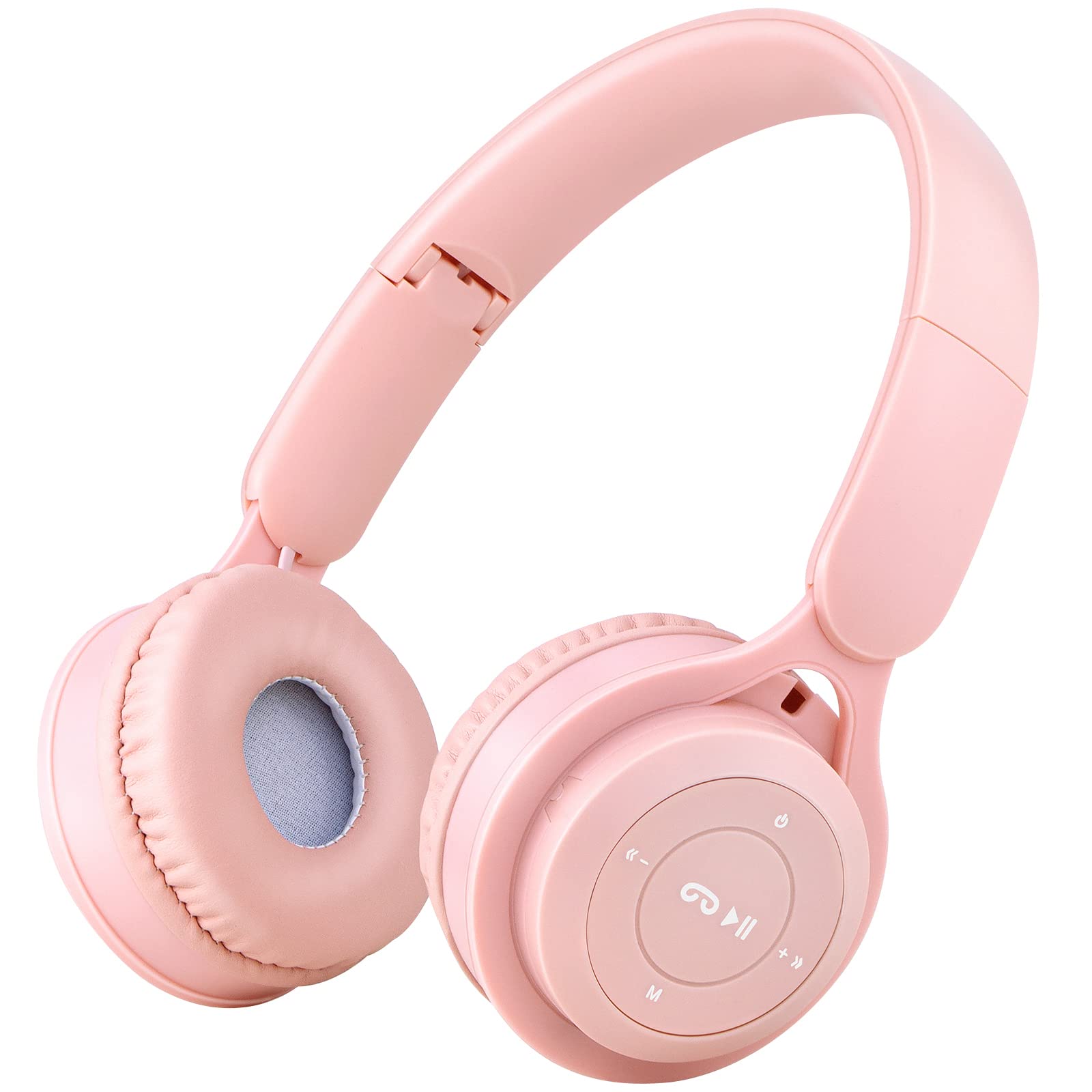 Kids Bluetooth Headphones Wireless 5.0 - On-Ear Comfortable Protein Earpad Foldable Headset with Mic | Stereo Shock Bass for Online Learning, Music & Gaming (Pink) | Perfect for School, Travel & Home Use