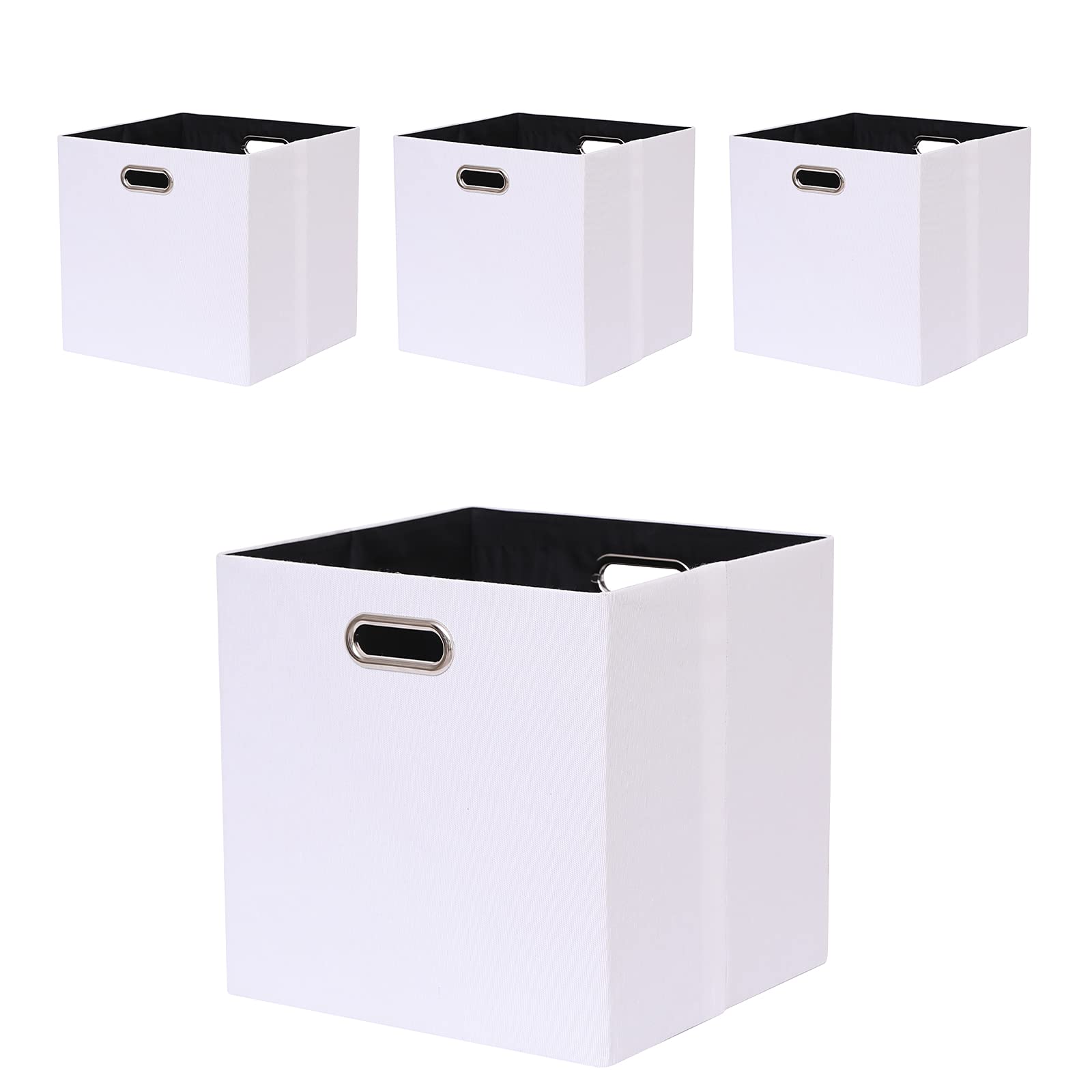 Foldable Cube Storage Bins Set of 4 - 13×13 Inch Large Capacity Polyester Organizer Baskets with Handles for Closet, Shelf, Cabinet, Bookcase & Bedroom Organization - Perfect for Home, Office & Kids Room Storage (White)