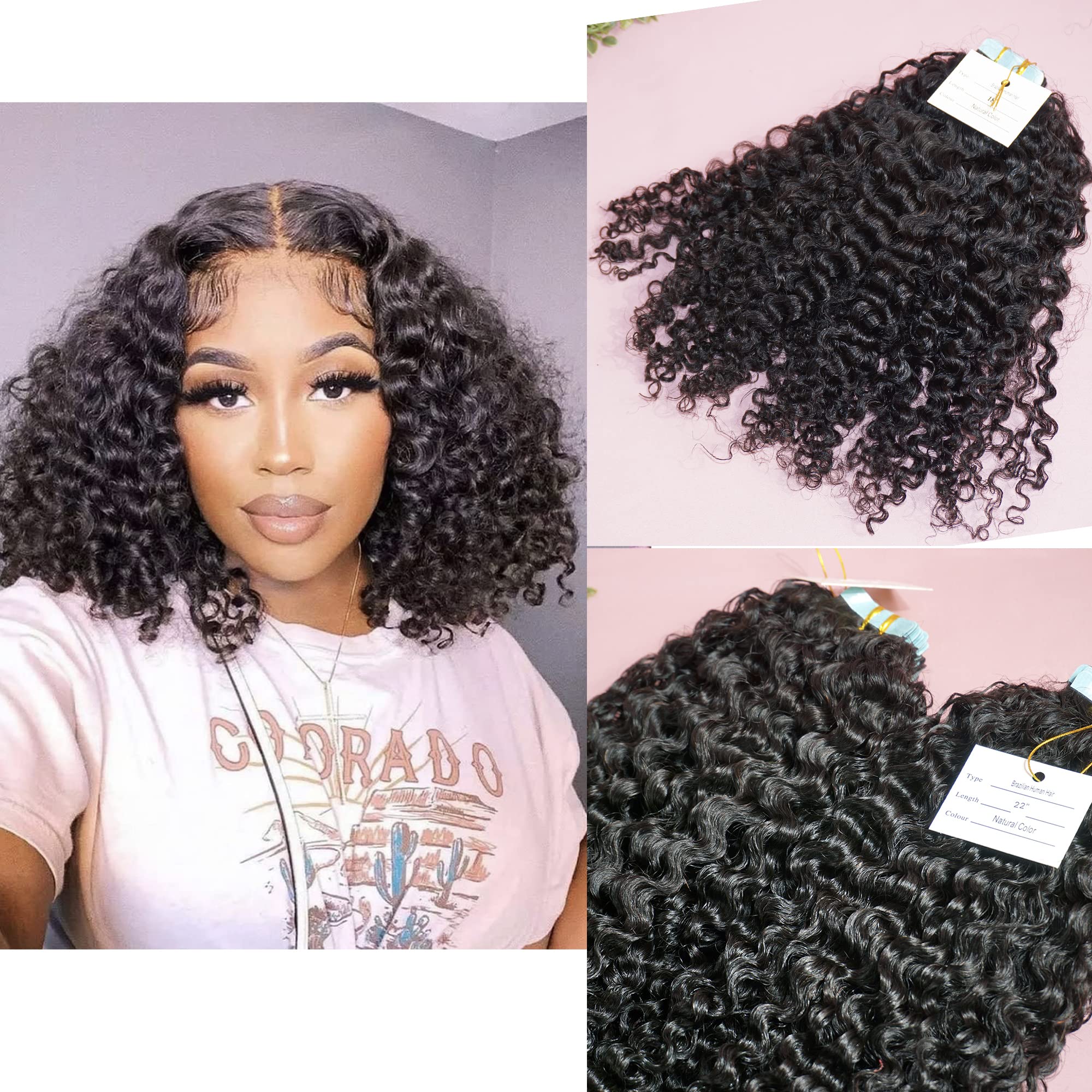 100% Remy Human Hair Extensions - Invisible Irregular Curly Tape in Hair Extensions (40PCS, Natural Black) for Black Women | Strong & Secure Hold for Daily Styling, Special Occasions & Protective Hairstyles