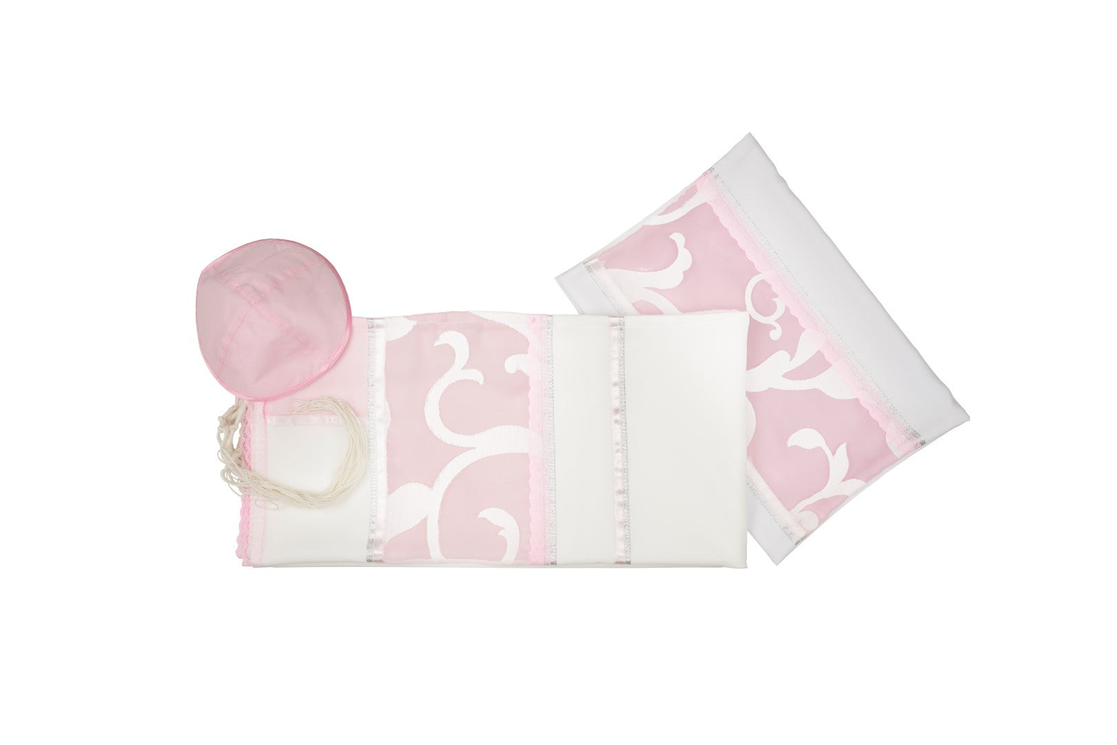 Elegant Pink Silk Tallit for Women & Girls - Handmade Paper Cut Design - Perfect for Bat Mitzvah, Weddings & Jewish Ceremonies
